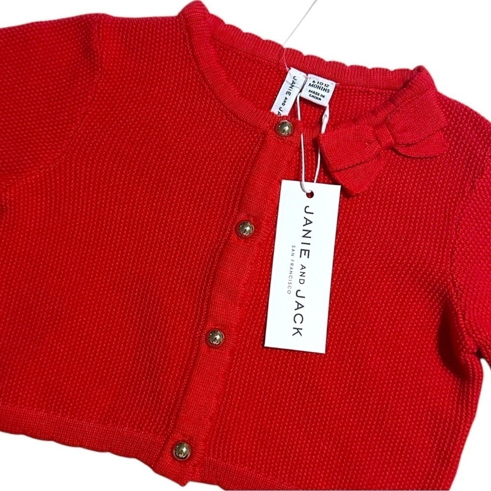Janie and Jack Red Holiday Christmas Bow Cardigan 6-12 Months NWT - Picture 2 of 4
